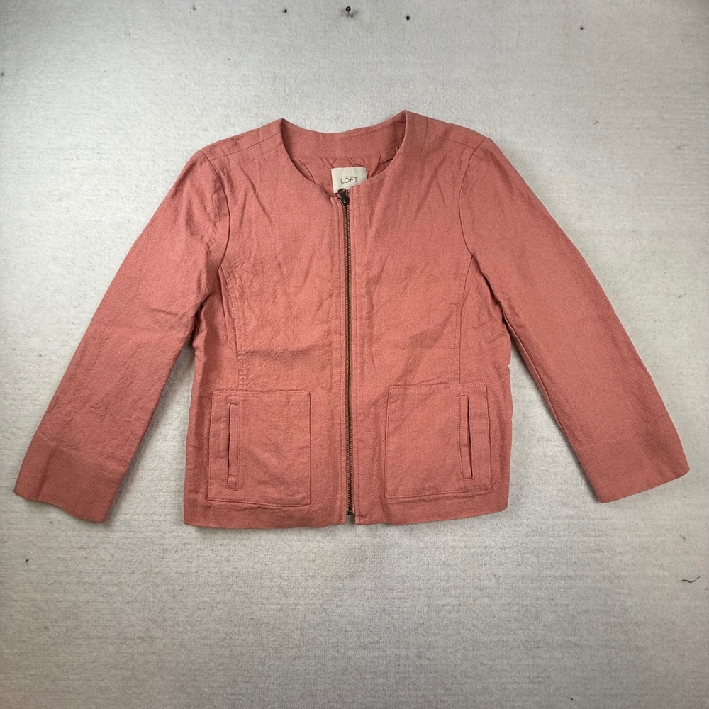 Ann Taylor LOFT Womens 10 Pink Linen Cotton Jacket earthy coastal grandma